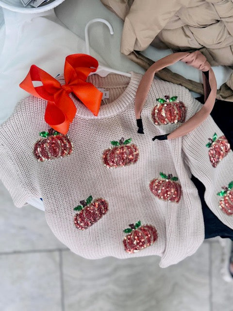 Girls Pumpkin Sequin Sweater