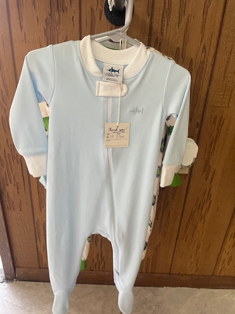 Saltwater Boys Solid Blue Footed PJs